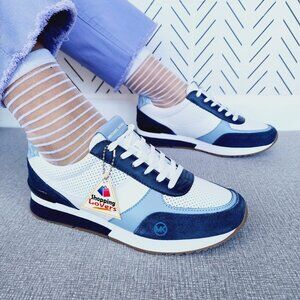 🤩Michael Kors 7.5 Women Casual Shoes Andi Trainer tracvSneakers Navy Cream Sued